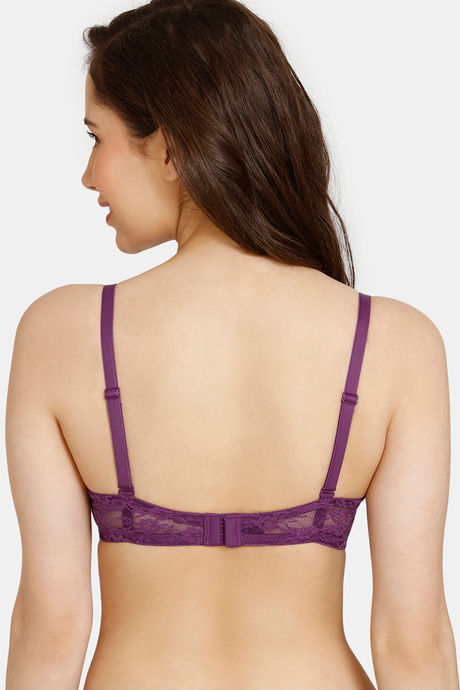 Rosaline Padded Non Wired 3/4th Coverage Lace Bra - Grape Juice — image 2